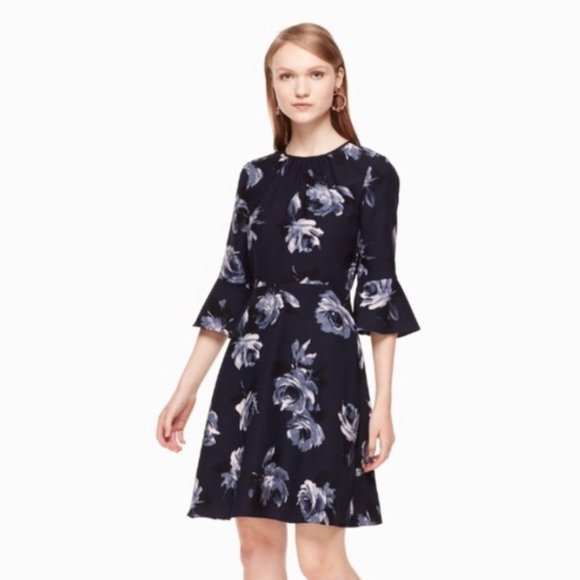 kate spade Dresses & Skirts - kate spade Floral Crepe Fit & Flare Blue Roses Cocktail Dress 14